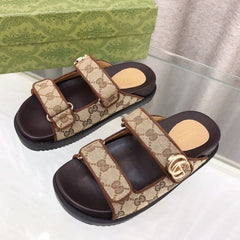 GG Rubber Sole Logo Sandals Brown Caro