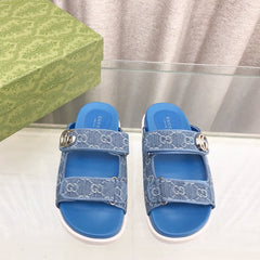 GG Rubber Sole Logo Sandals Blue Caro