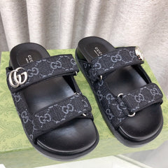 GG Rubber Sole Logo Sandals Black Caro