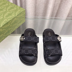 GG Rubber Sole Logo Sandals Black Caro