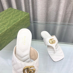 GG marmont logo - embellished mattelasse leather sandal in white