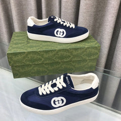 GG INTERLOCKING G SNEAKER DENIM BLUE SUEDE