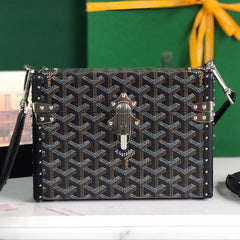 CASSETTE TRUNK BAG 21 IN BLACK GOYARDINE CANVAS & CLAMECY COWHIDE