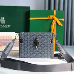 CASSETTE TRUNK BAG 21 IN GREY GOYARDINE CANVAS & CLAMECY COWHIDE