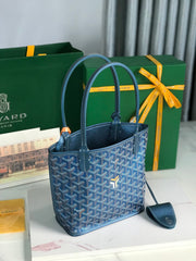 ANJOU MINI BAG 20 IN NAVY BLUE CALFSKIN AND GOYARDINE CANVAS