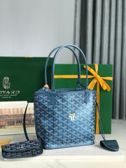 ANJOU MINI BAG 20 IN NAVY BLUE CALFSKIN AND GOYARDINE CANVAS