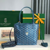 ANJOU MINI BAG 20 IN NAVY BLUE CALFSKIN AND GOYARDINE CANVAS