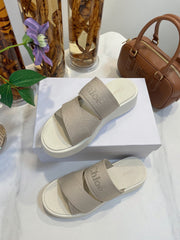 WOODY WEDGE SANDALS IN DOVE GREY CANVAS WITH WHITE RUBBER SOLE