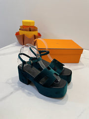 JAM 30 SANDAL IN GREEN FOREST VELVET