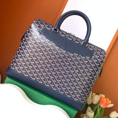 CISALPIN DOCUMENT CASE 39 IN NAVY BLUE GOYARDINE CANVAS AND CALFSKIN