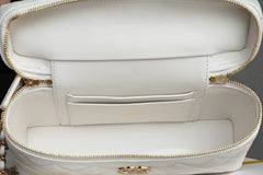COSMETIC BAG 19 IN WHITE GRAINED CALFSKIN GOLD HARDWARE