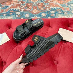 Women's Sandals Black Sheepskin With Straps