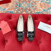 TROMPETTE BALLERINAS IN BLACK TWEED WITH WHITE STRIPES