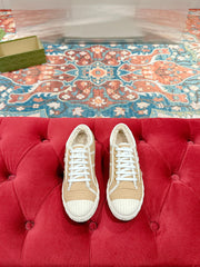 GG CANVAS SNEAKER IN CAMEL BROWN DENIM WITH BEIGE FLEECE LINING