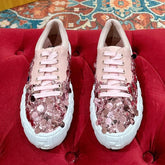RUNWAY SEQUIN CASUAL SHOES IN CREPE PINK CALFSKIN