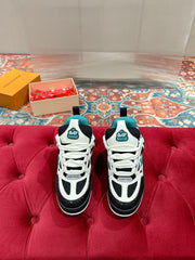 LV SKATE SNEAKER IN WHITE MIX BLACK AND PERSIAN GREEN CALFSKIN