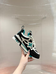 LV SKATE SNEAKER IN WHITE MIX BLACK AND PERSIAN GREEN CALFSKIN