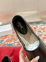ESPADRILLES BLACK SHINY CALFSKIN EMBOSSED LOGO
