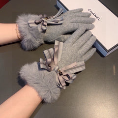 GLOVES IN DOLPHIN GRAY WOOL AND RABBIT FUR 441838