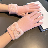 GLOVES IN ROSE PINK WOOL WITH RABBIT FUR 456298