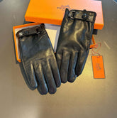 GLOVES WITH BUTTON IN BLACK SHEEPSKIN WITH LAMB FUR LINING