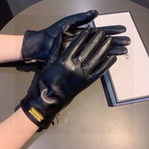 TOUCHSCREEN GLOVES IN BLACK LAMBSKIN WITH GOLD LOGO 462271