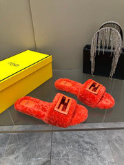 FENDI BAGUETTE SLIDE SLIPPERS IN CHERRY RED WOOL