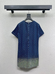 GG Blue Monogram Crystal Embellished Mini Dress