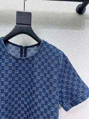 GG Blue Monogram Crystal Embellished Mini Dress