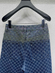 GG Blue Monogram Crystal Embellished Jean