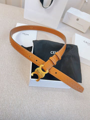 CELINE 25S BELT TRIOMPHE 25MM IN LIGHT BROWN CALFSKIN DEBOSSED LOGO 563331