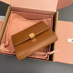 WALLET 12 IN SANTA FE BROWN SMOOTH CALFSKIN GOLD HARDWARE