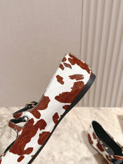 PRADA 25S CRYSTAL EMBELLISHED BALLERINA IN WHITE AND DARK BROWN FUR