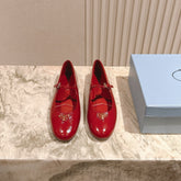 PRADA 25S BALLERINAS IN RED WINE CALFSKIN GLOSSY