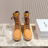 CELINE 25S SHORT MARTIN BOOTS IN MEDIUM ORANGE CALFSKIN
