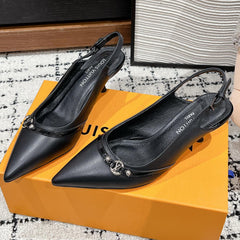 HIGH HEEL 4 CM SLINGBACKS IN BLACK CALFSKIN