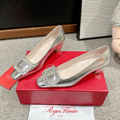 BELLE VIVIER PUMPS IN SILVER METALLIC LIZARD EMBOSSED CALFSKIN