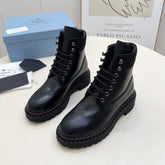 PRADA 25S LACE UP BOOTS BLACK GLOSSY CALFSKIN