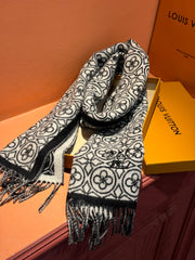FLOWER MONOGRAM SCARF 180 CM IN BLACK MIX WHITE CASHMERE 388305