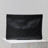 POUCH 30 IN BLACK CALFSKIN WITH EMBOSSED LOGO