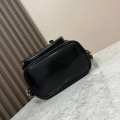 BACKPACK 25 IN BLACK RE-NYLON AND GLOSSY CALFSKIN GOLD HARDWARE