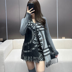SCARF 180 CM IN BLACK AND LIGHT GRAY CASHMERE 407242