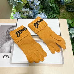 GLOVES IN MUSTARD YELLOW WOOL WITH BLACK LOGO 465776