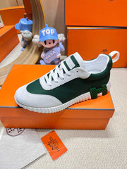 BOUNCING SNEAKER IN PALE GRAY SUEDE AND GREEN FOREST KNIT