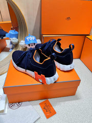 DEPART SLIP-ON SNEAKER IN NAVY BLUE KNIT AND CALFSKIN