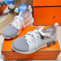 DEPART SLIP-ON SNEAKER IN WHITE MIX SHARK GRAY KNIT AND CALFSKIN