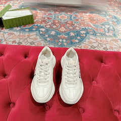 GG RHYTON TRAINER WHITE CALFSKIN WITH BEAR MOTIF