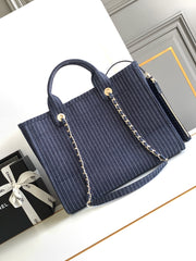 CHANEL 25S TOTE BAG 32 CM IN NAVY BLUE CANVAS