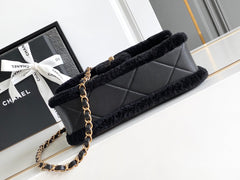 CHANEL 25S FLAP BAG 23.5 CM IN BLACK WOOL AND LAMBSKIN
