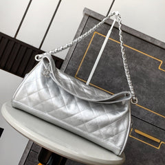 CHANEL 25S HOBO BAG 40 CM IN SILVER LAMBSKIN